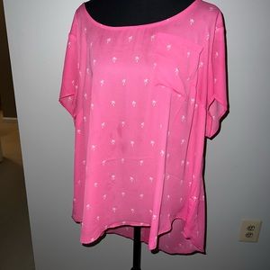 💕 Torrid Hot Pink Palm Tree Button Down Back Blouse Top